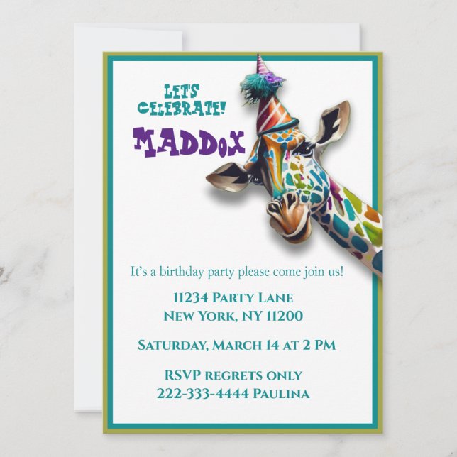 Carte anniversaire de girafe pour enfant (Devant)