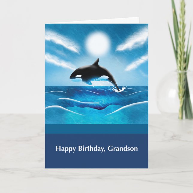 Carte Anniversaire de Grandson avec Orca Whale en Océan (Devant)
