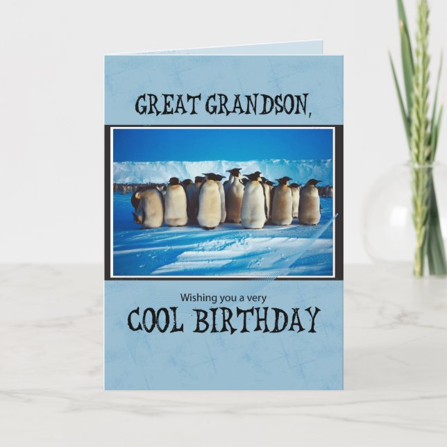 Carte Anniversaire de Great Grand-fils, Penguins (Devant)