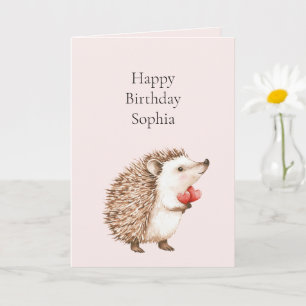 Carte Anniversaire de Hérisson aux Coeurs rouges roses