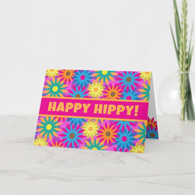 Carte Anniversaire de hippie de flower power des années (Devant)