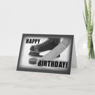 Carte Anniversaire de hockey sur glace, bâton et canot