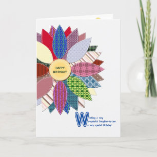 Carte Anniversaire de la belle-fille, fleur cousue