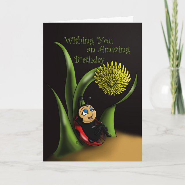Carte Anniversaire de la choute coccinelle (Devant)