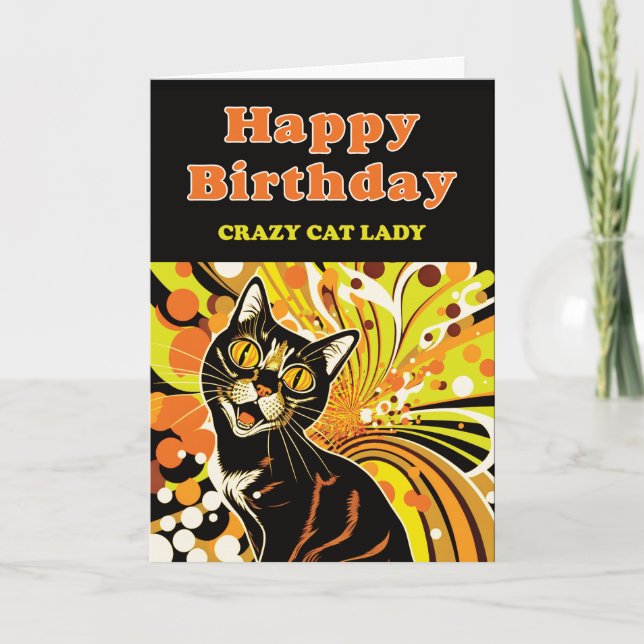 Carte Anniversaire de la dame Crazy Cat (Devant)
