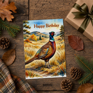 Carte Anniversaire de la faune rustique d'automne Faisan
