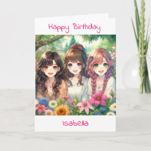 Carte Anniversaire de la fille à thème Anime   Page Coul