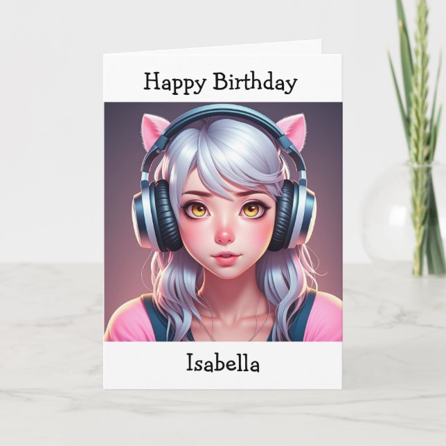 Carte Anniversaire de la fille à thème Anime | Page Coul (Devant)