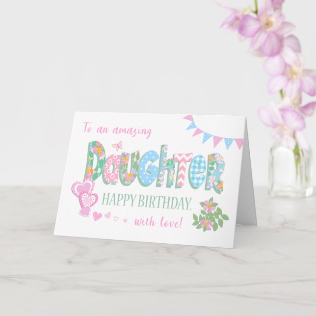 Carte Anniversaire de la fille avec le chien Rose Coeurs (Orchidée)
