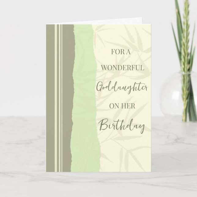 Carte Anniversaire de la filleule en vert sauge et beige (Devant)