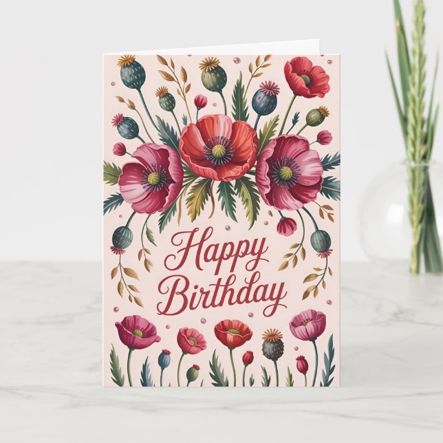 Carte Anniversaire de la floraison du pavot (Devant)