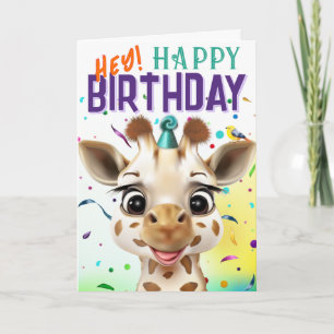 Carte Anniversaire de la girafe avec confettis