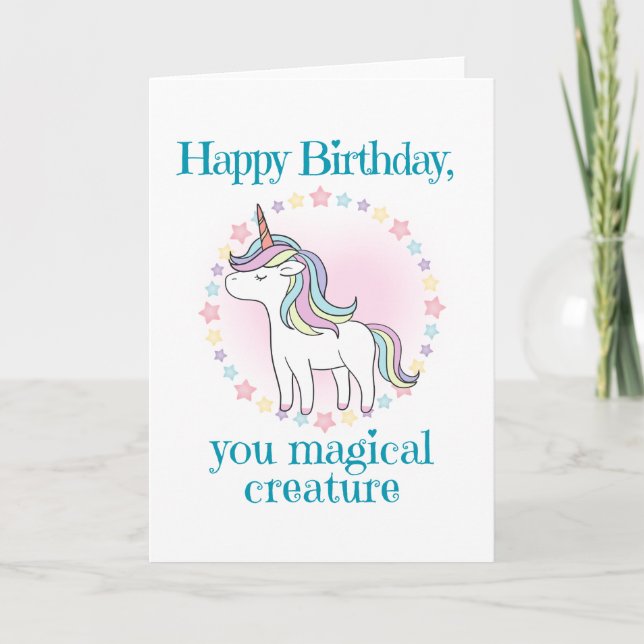Carte Anniversaire de la licorne pour fille (Devant)
