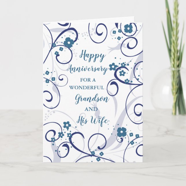 Carte Anniversaire de la Mariage moderne Grandson et sa  (Devant)