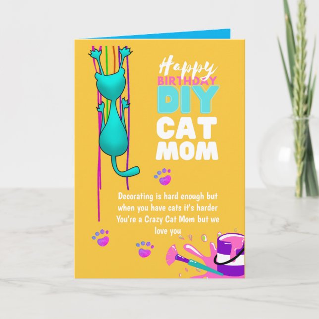 Carte Anniversaire de la MÈRE DE CHAT bricolage drôle -  (Devant)