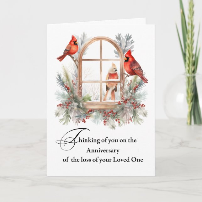 Carte Anniversaire de la perte d'amour un Cardinal d'hiv (Devant)