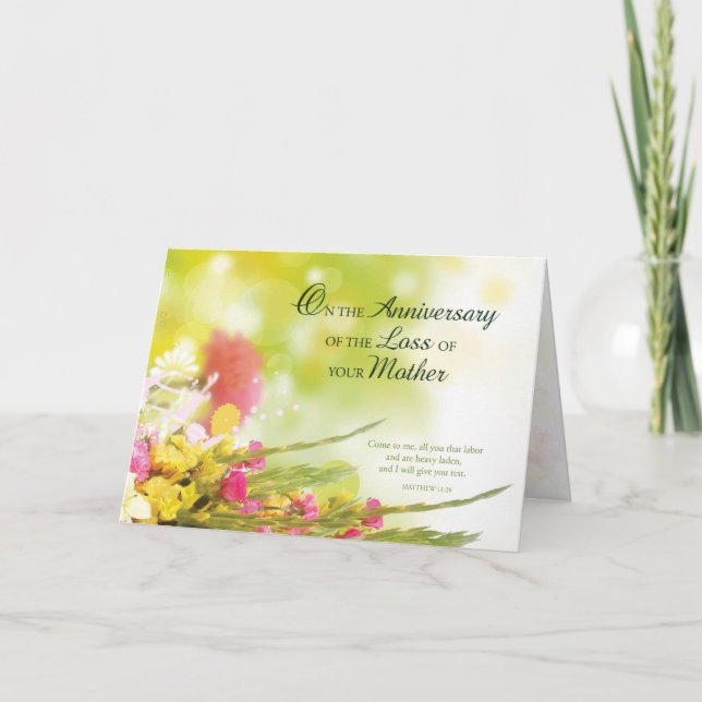 Carte Anniversaire de la perte de mère, la mort, fleurs (Devant)