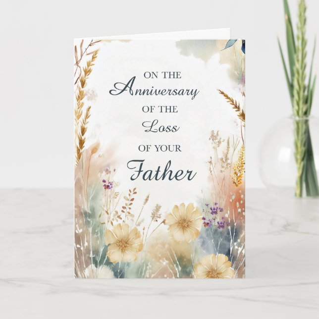 Carte Anniversaire de la perte du père avec les Fleurs s (Devant)
