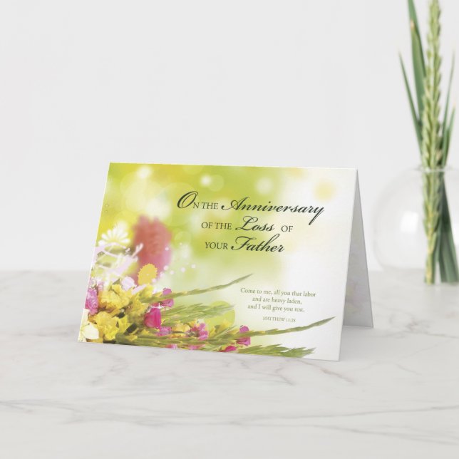 Carte Anniversaire de la perte du père, mort, fleurs (Devant)