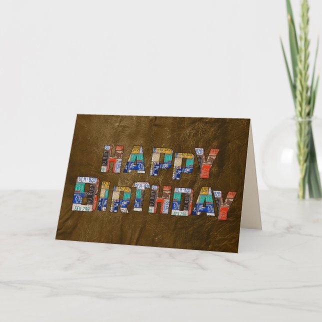 Carte anniversaire de la plaque d'immatriculation rétro (Devant)