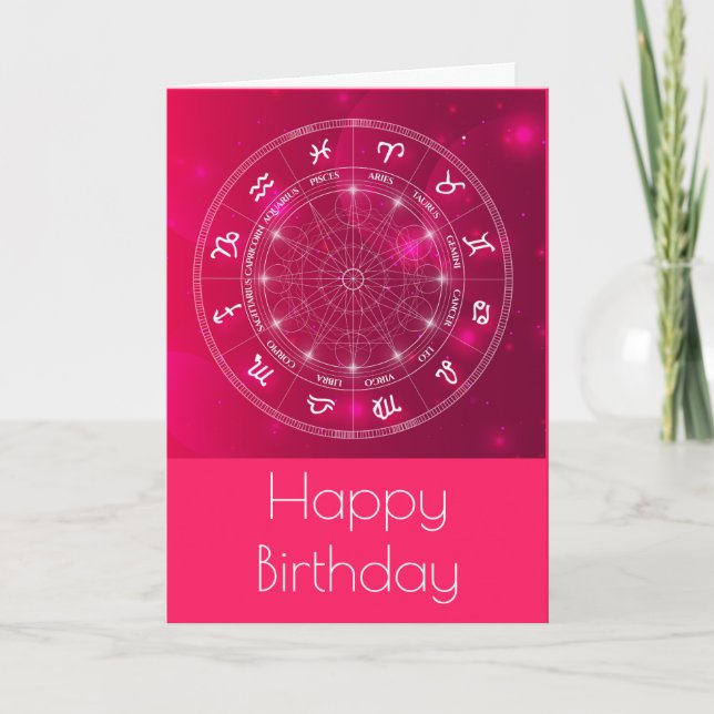Carte Anniversaire de la roue d'astrologie rose (Devant)
