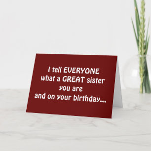 CARTE **ANNIVERSAIRE DE LA SOEUR** DITES TOUT POUR VOTRE