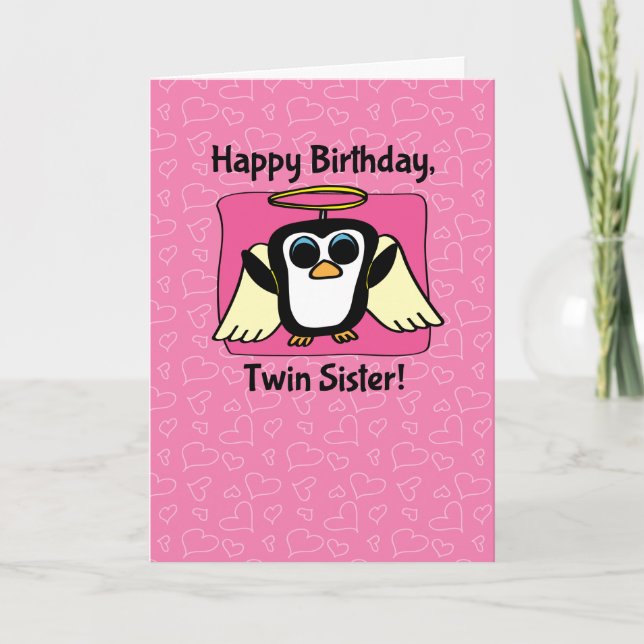 Carte Anniversaire de la soeur jumelle - Petit Ange Peng (Devant)