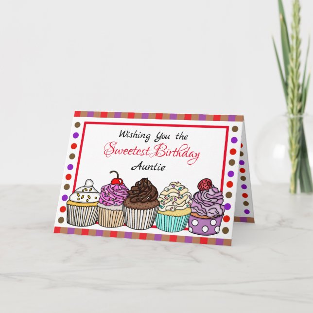 Carte Anniversaire de la tante | Cupcakes mignonnes Whim (Devant)