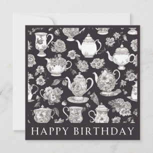 Carte Anniversaire de la théière florale rétro