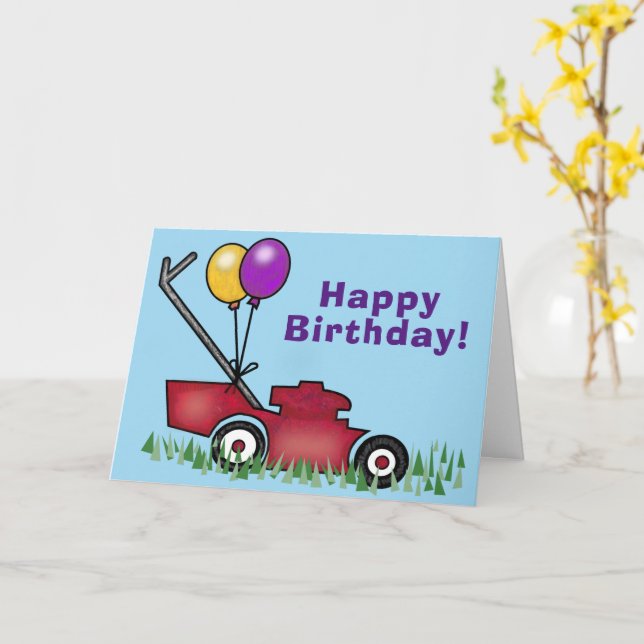Carte Anniversaire de la tondeuse de pelouse (Fleur jaune)