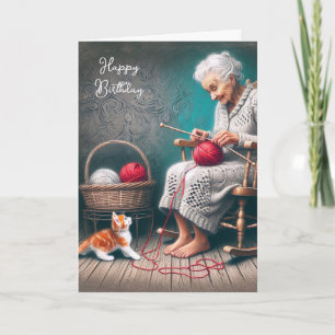 Carte Anniversaire de la vieille dame Tricot