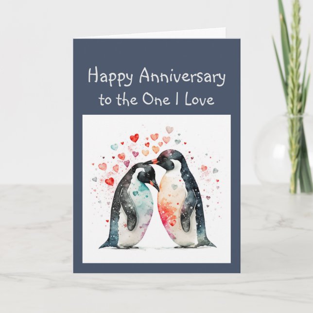 Carte Anniversaire de l'amour perpétuel et ami Penguin B (Devant)