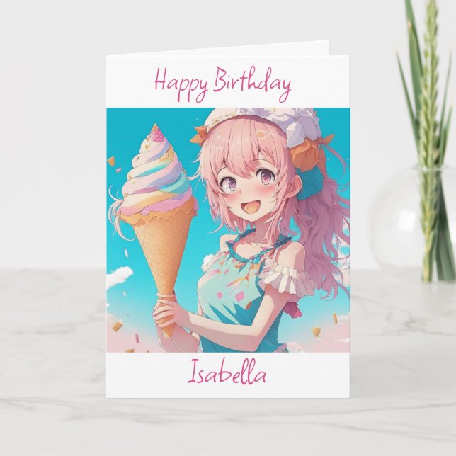 Carte Anniversaire de l'Anime Whimsical avec Ice Cream C (Devant)