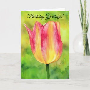 Carte Anniversaire de l'art de la fleur rose et jaune de
