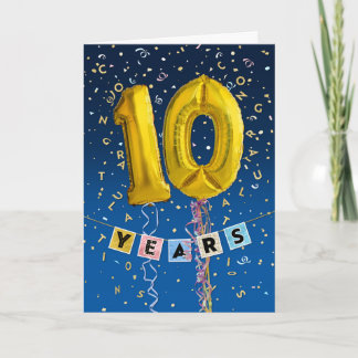 Carte Anniversaire de l'employé 10 ans - Ballons d'or