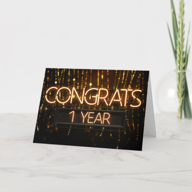 Carte Anniversaire de l'employé 1 an - Enseignes au néon (Devant)