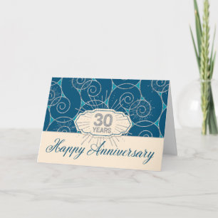 Carte Anniversaire de l'employé 30 ans - Tourbillons ble