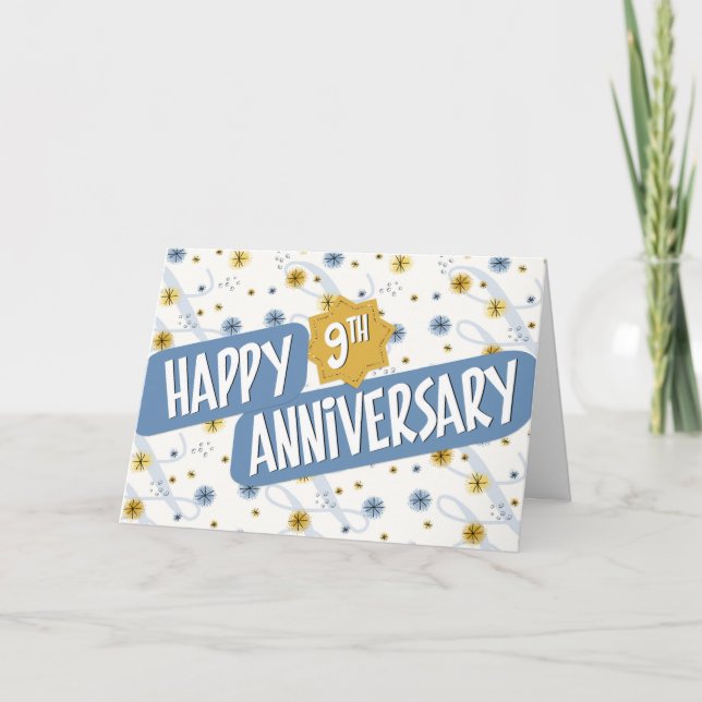 Carte Anniversaire de l'employé 9 ans Motif bleu blanc (Devant)
