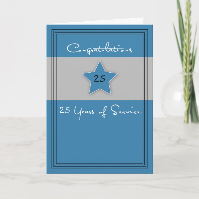 Carte Anniversaire de l'employé Bleu et gris, 25 ans (Devant)