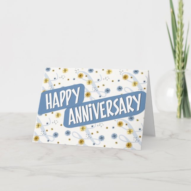 Carte Anniversaire de l'employé - Motif en bleu et blanc (Devant)