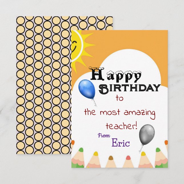 Carte Anniversaire de l'enseignant (Devant / Derrière)