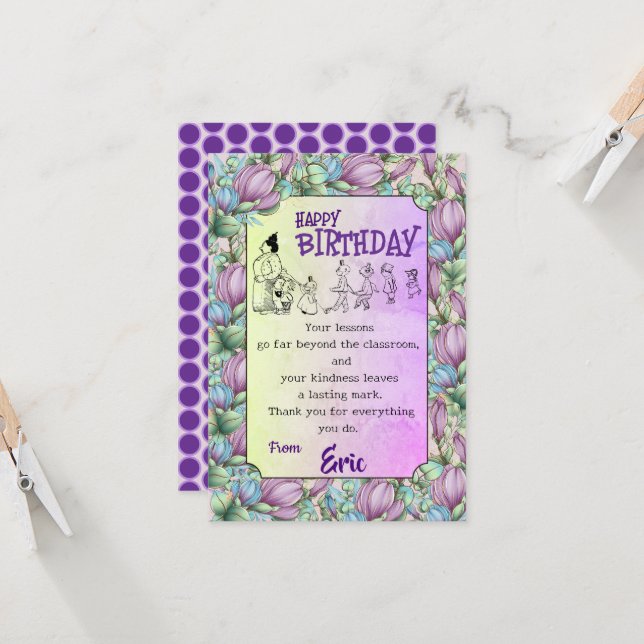 Carte Anniversaire de l'enseignant (Devant/Arrière en situation)