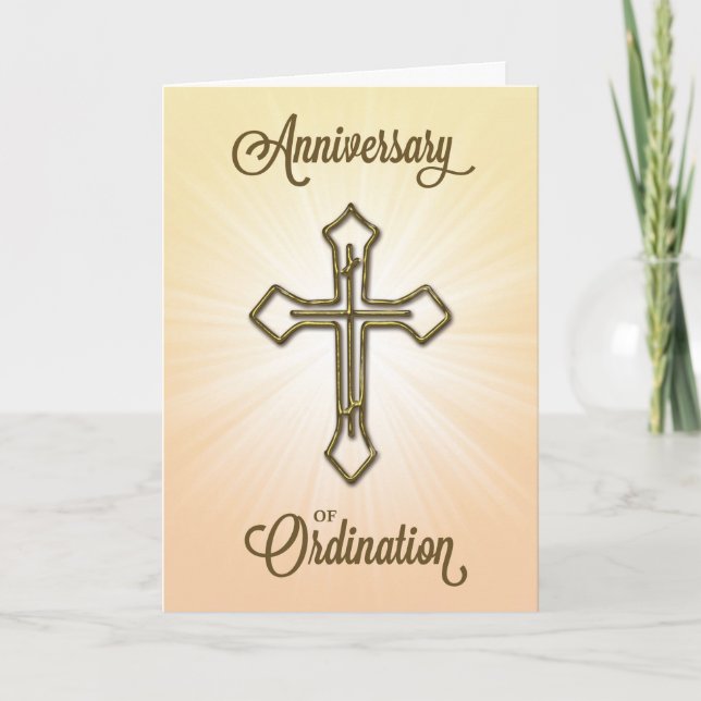 Carte Anniversaire de l'ordination, Croix sur Starburst (Devant)