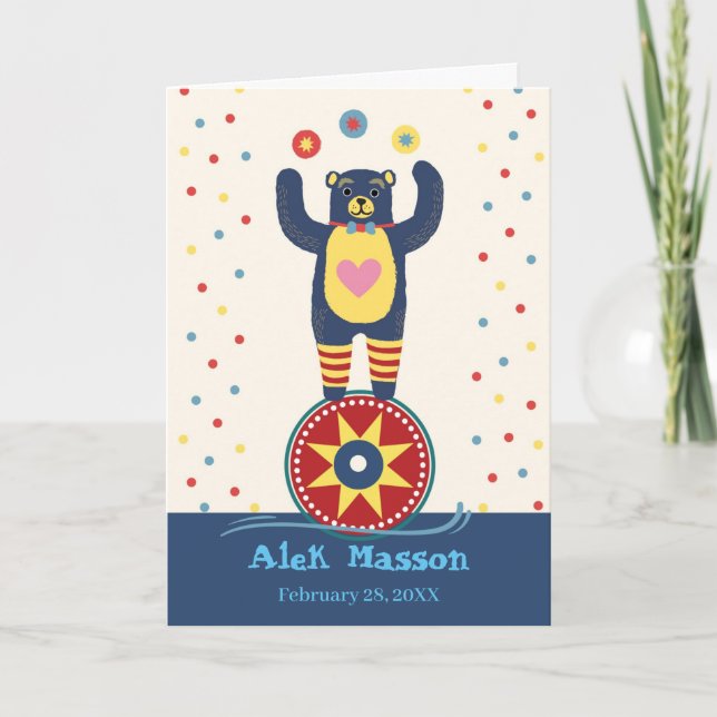 Carte Anniversaire de l'ours de cirque enfant en train d (Devant)