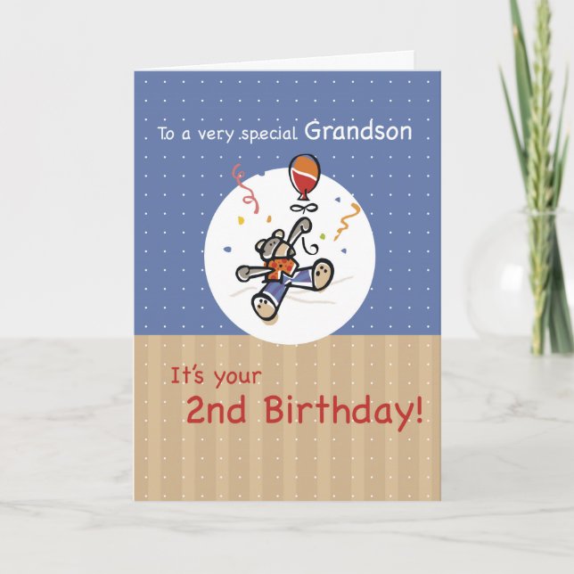 Carte Anniversaire de l'ours grand-fils 2e Teddy (Devant)