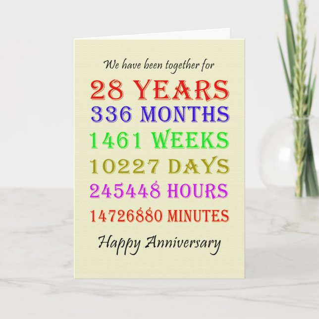 Carte anniversaire de mariage 28 ans (Devant)