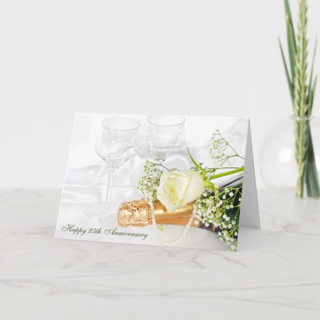 Carte anniversaire de mariage avec champagne et rose bla (Devant)