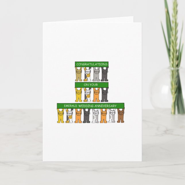 Carte Anniversaire de Mariage Émeraude 55 Ans Chats Mign (Devant)