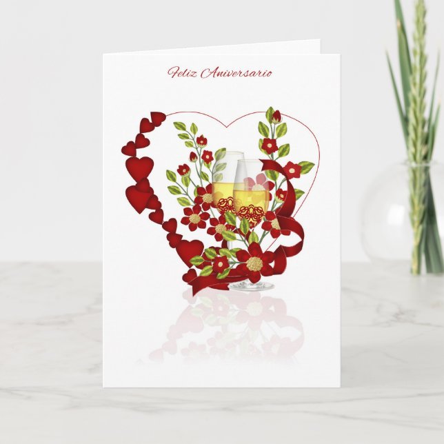 Carte Anniversaire de mariage espagnol avec fleurs de ch (Devant)