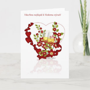 Carte Anniversaire de mariage tchèque avec fleurs de cha